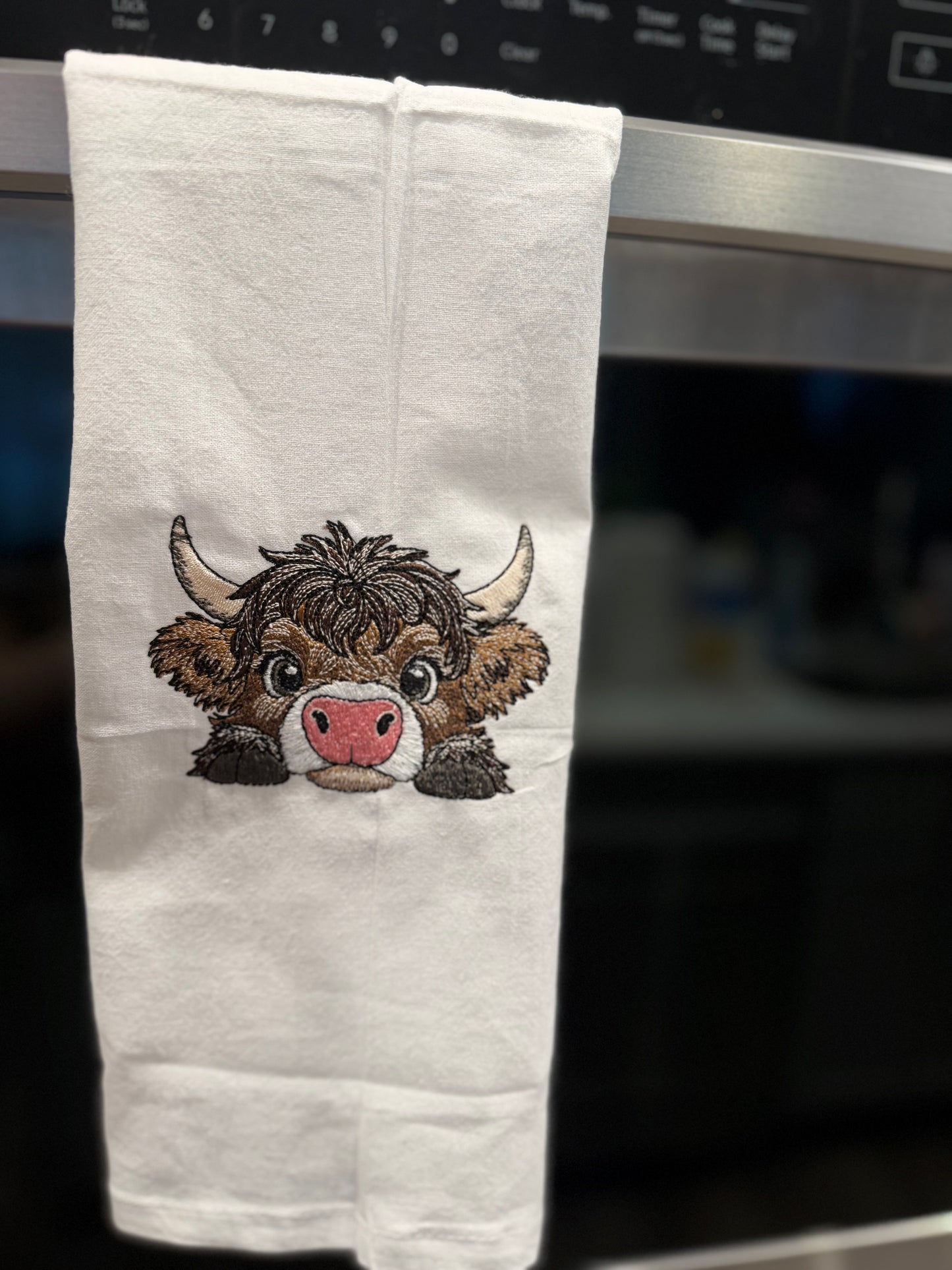 Highland cow tea towel